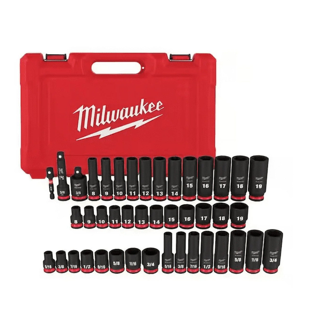 Milwaukee® SHOCKWAVE Impact Duty™ 43-Piece 3/8" Drive SAE & Metric 6-Point Deep Socket Set – Heavy-Duty, Lifetime Guarantee