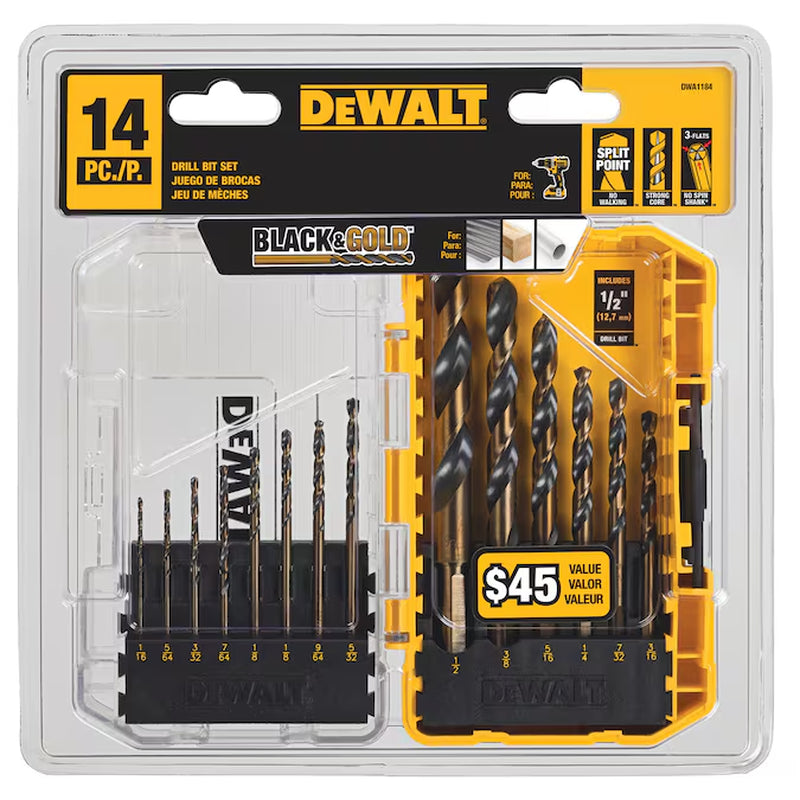 14 -Piece Assorted X Black and Gold Coated HSS Jobber Length Twist Drill Bit Set