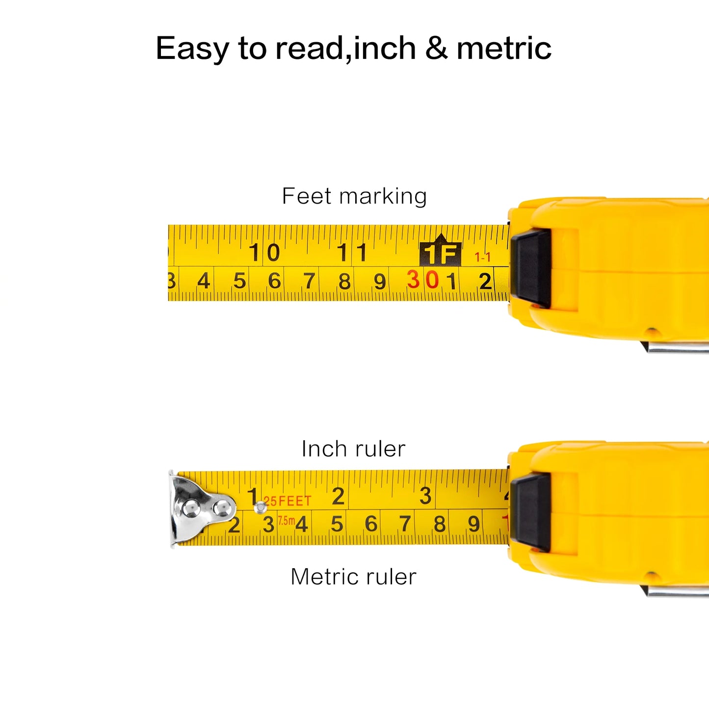 Measuring Tape Measure 25 Ft, Metric, Imperial Measurement Tape, Retractable, Self-Lock