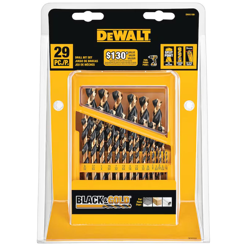 29 -Piece Assorted X Black and Gold Coated HSS Jobber Length Twist Drill Bit Set