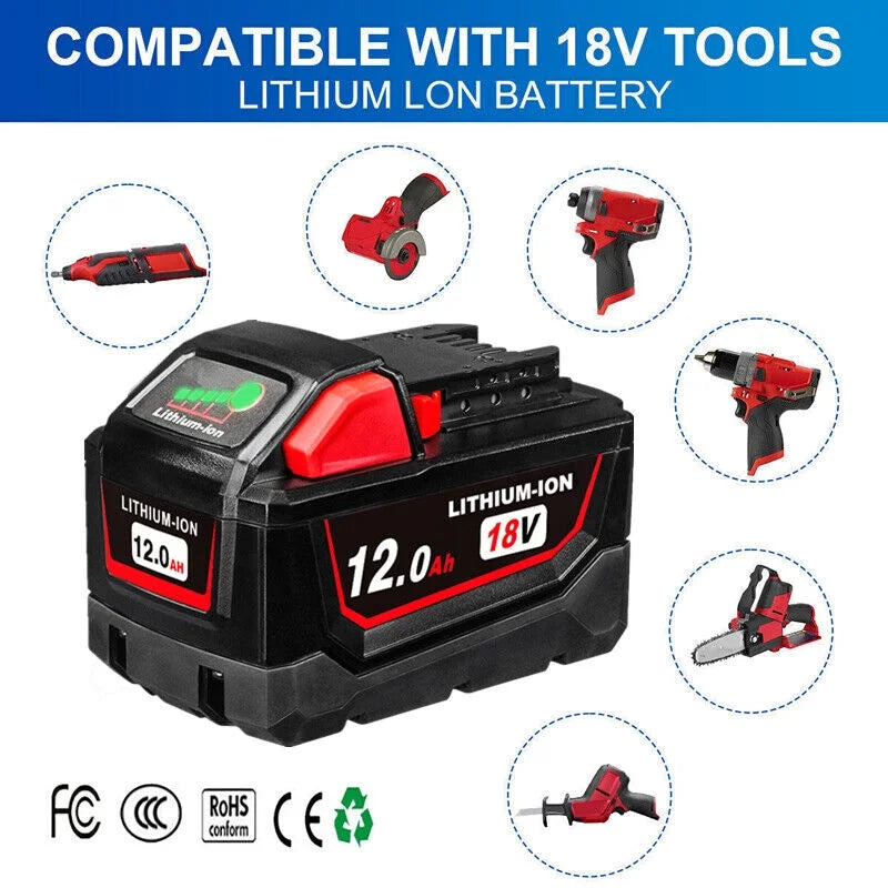 2Pack 18V 12.0Ah Tool Battery Replacement for Milwaukee M18 Lithium XC 12Ah Battery