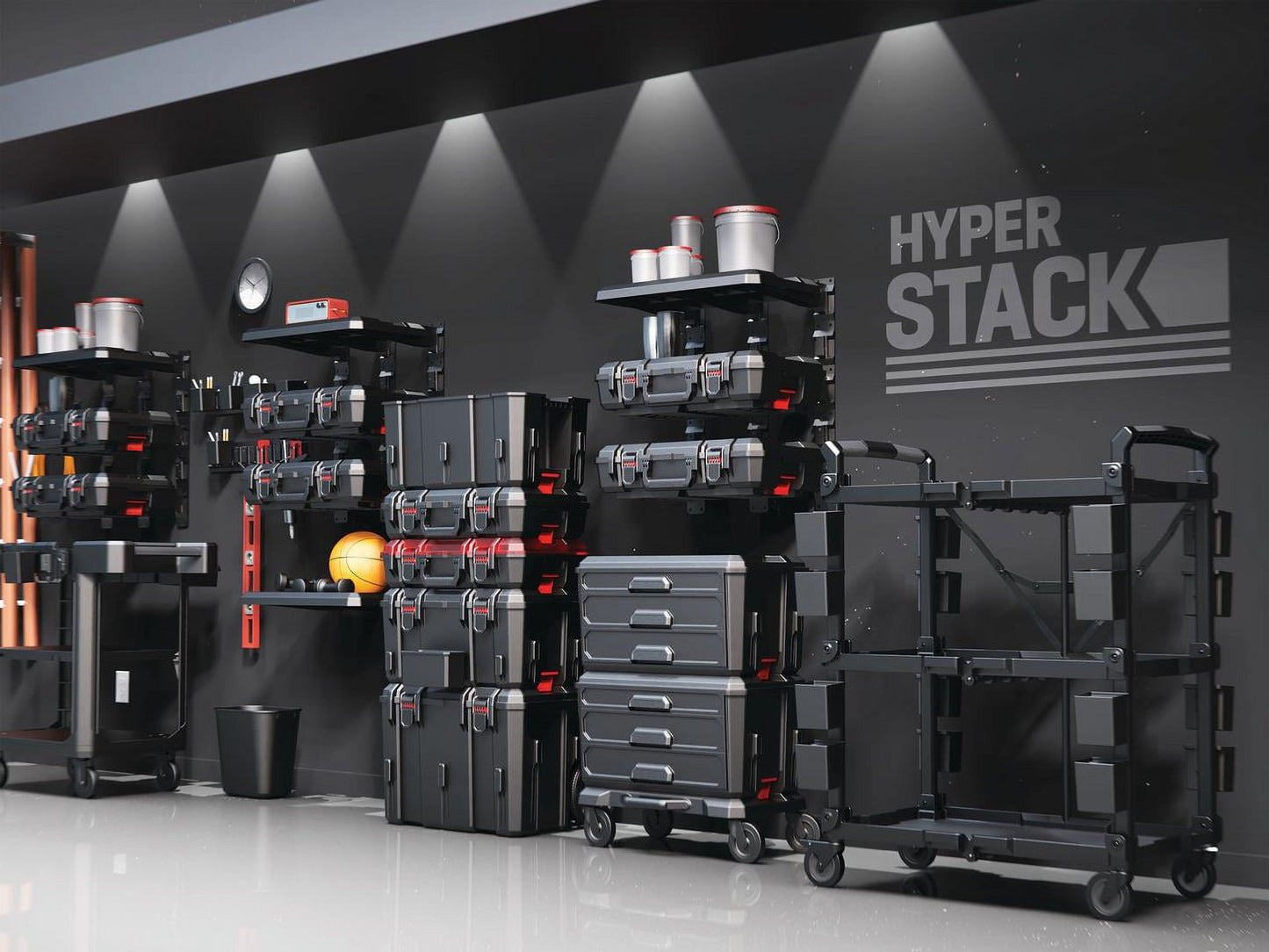 Hyper Stack Heavy Duty 3 Piece Modular Rolling Toolbox System, Black