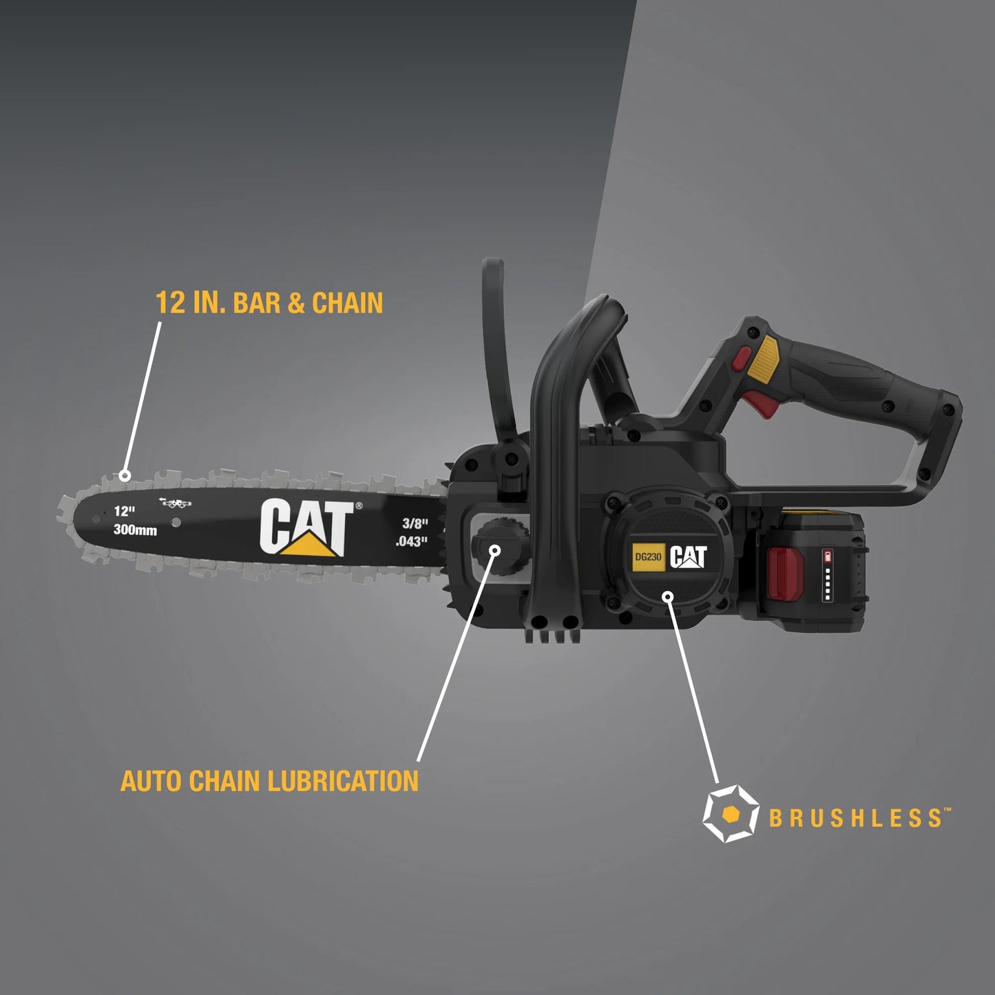 Caterpillar Cat® DG230 18V Brushless 12" Cordless Chainsaw with Battery
