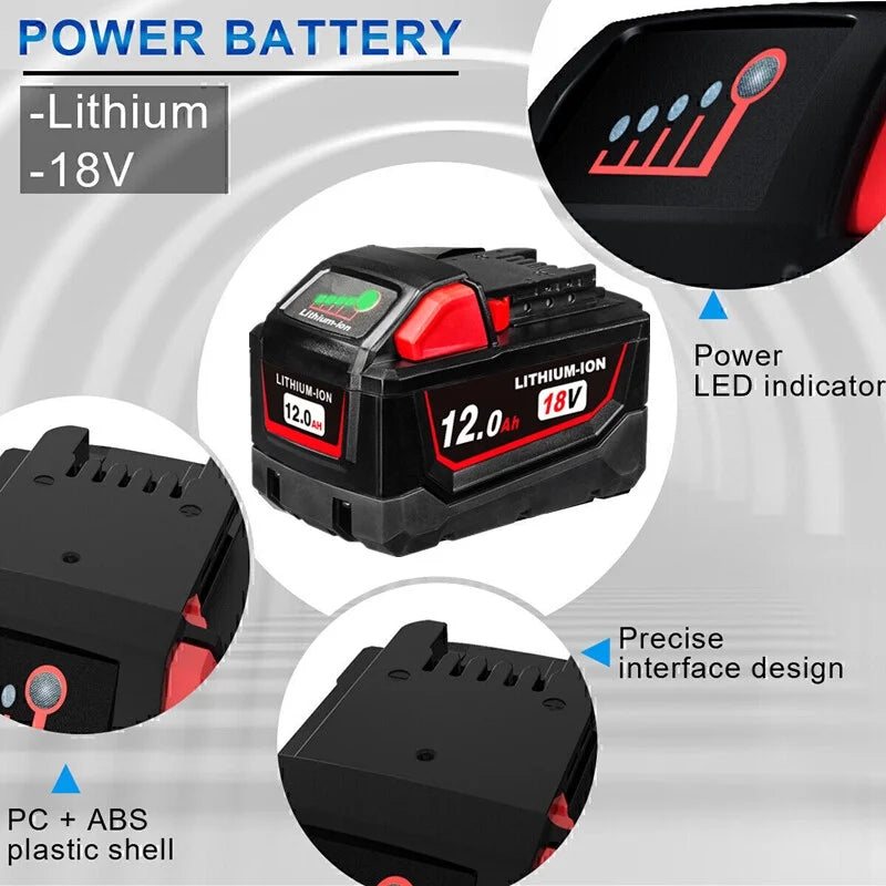2Pack 18V 12.0Ah Tool Battery Replacement for Milwaukee M18 Lithium XC 12Ah Battery