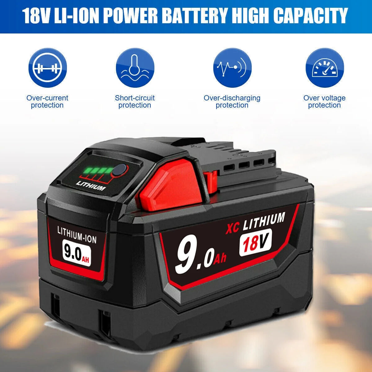2-Pack Milwaukee Tool 48-11-1890 M18 Lithium-Ion High Output 9.0Ah Battery Pack 48-11-1840,48-11-1850,48-11-1860,48-11-1880
