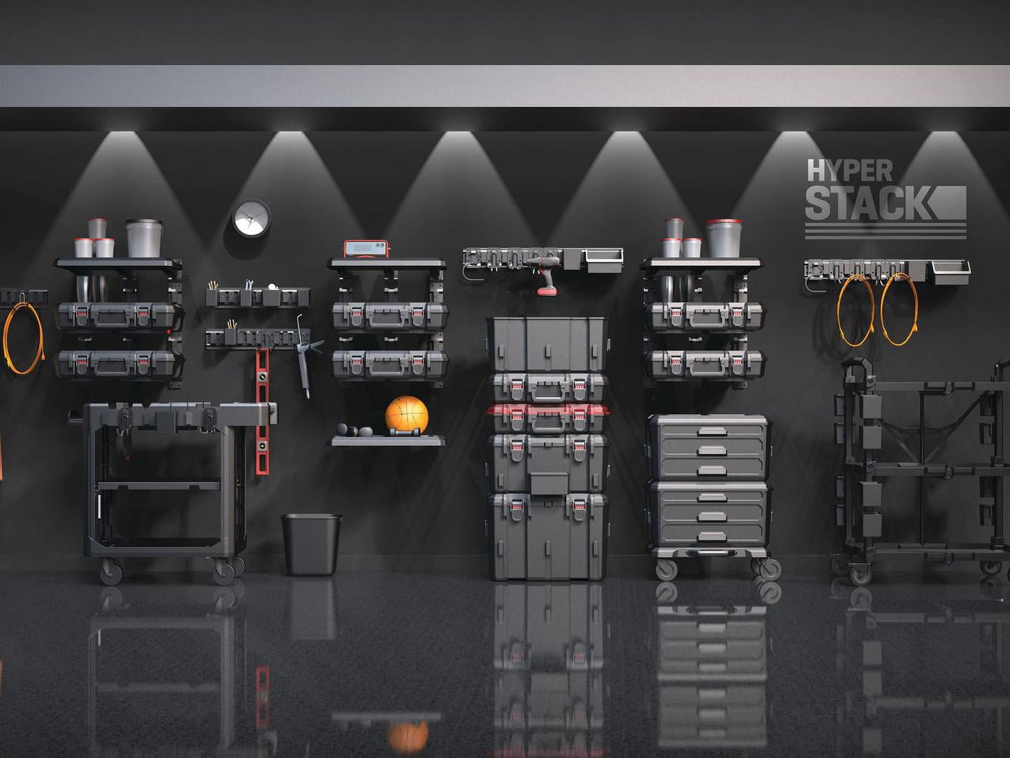 Hyper Stack Heavy Duty 3 Piece Modular Rolling Toolbox System, Black
