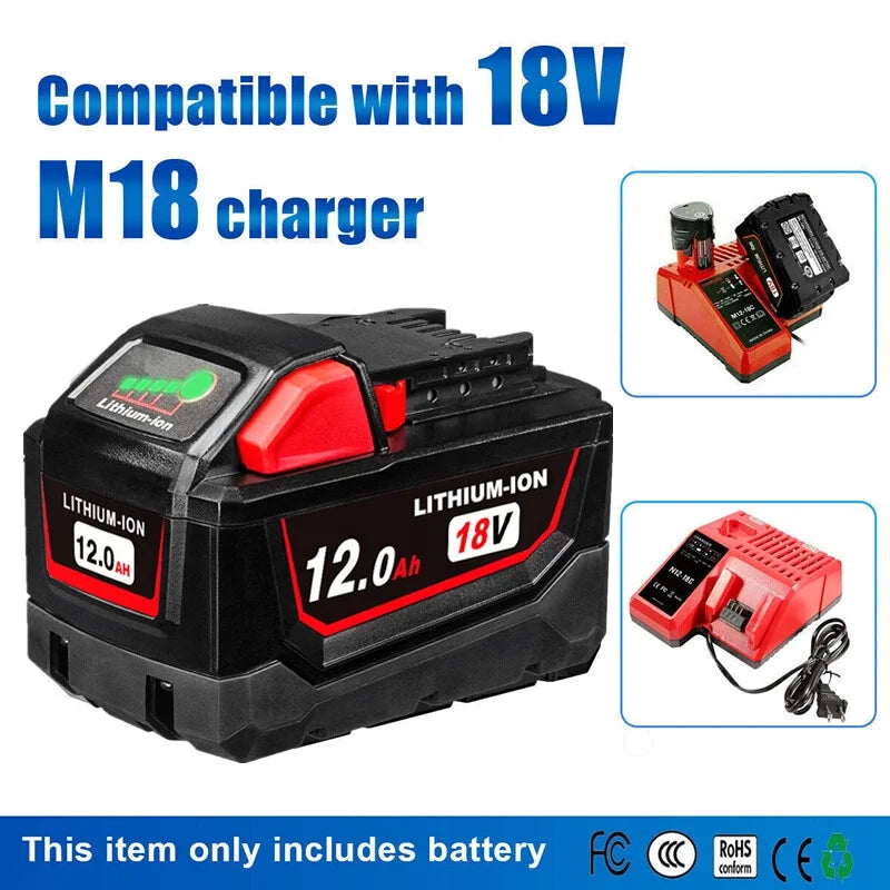 2Pack 18V 12.0Ah Tool Battery Replacement for Milwaukee M18 Lithium XC 12Ah Battery