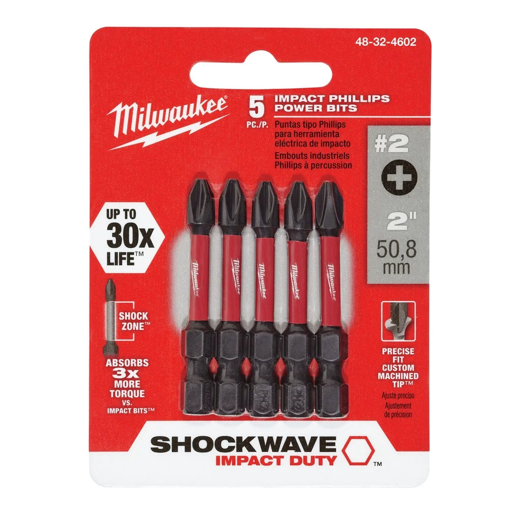 Electric or Electrical Tool 48-32-4602 Shockwave #2 Phillips Insert Bit, 2-In., 5-Pk.