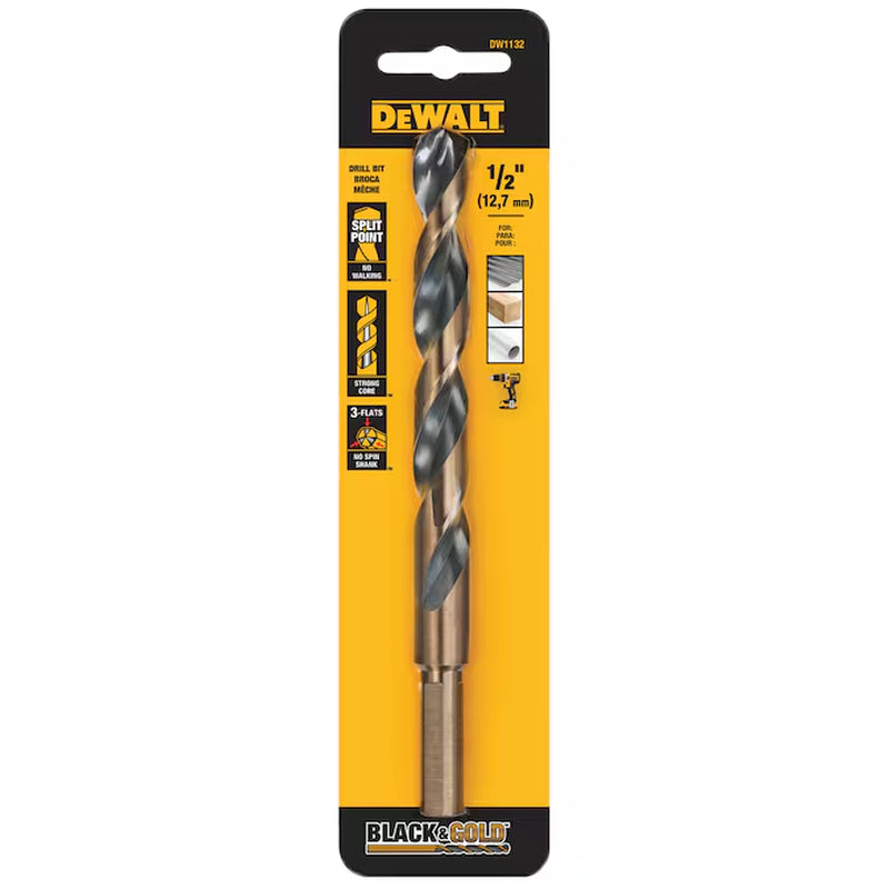 1/2-In X 6-1/8-In Black and Gold Coated HSS Jobber Length Twist Drill Bit