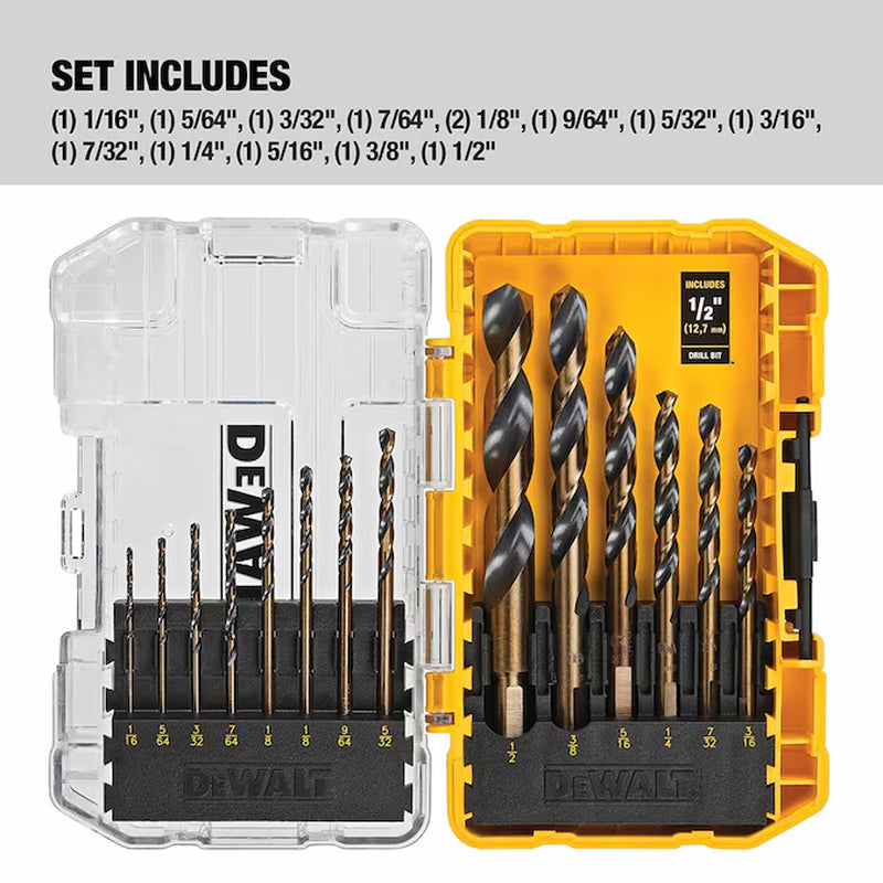 14 -Piece Assorted X Black and Gold Coated HSS Jobber Length Twist Drill Bit Set