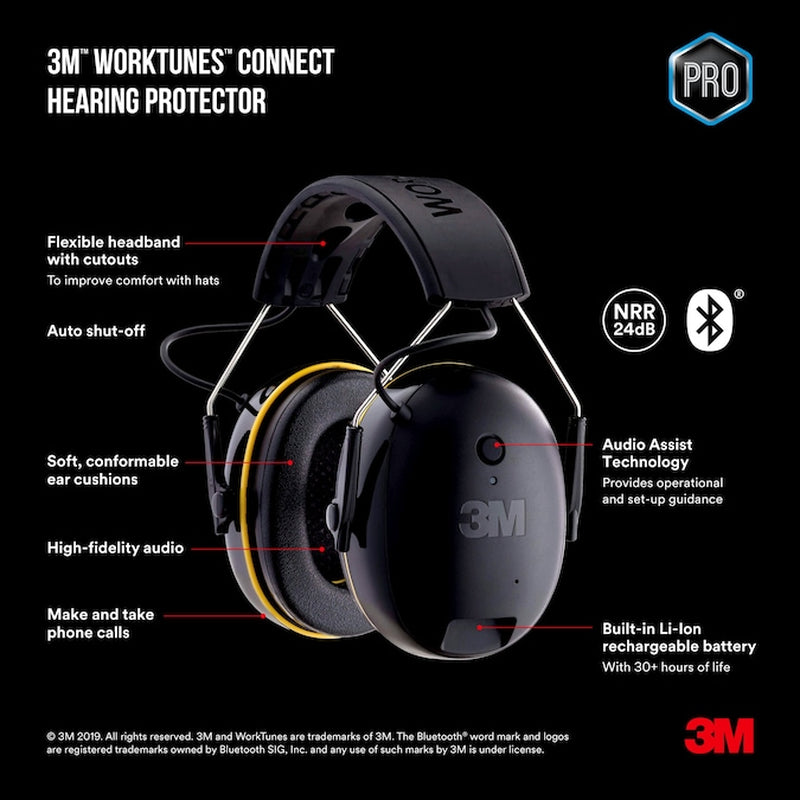 Worktunes Connect Reusable Cordless Hearing Protection Earmuffs Bluetooth Compatibility 24 Db Db Noise Reduction Rating