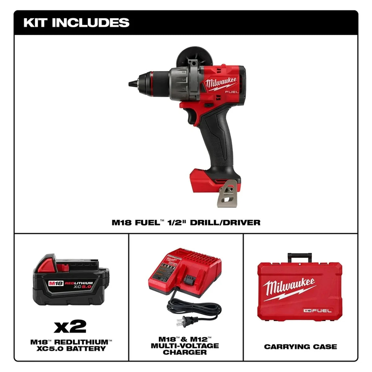 M18 18V, 5.0Ah 1/2 in Cordless Drill Driver, 2000 RPM