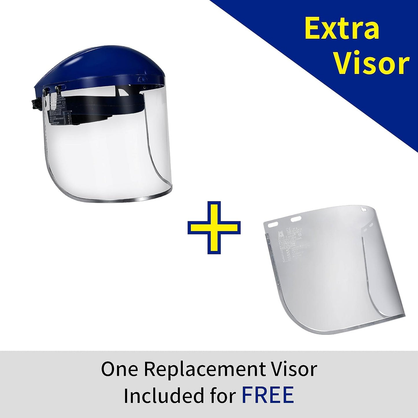 Full Face Impact Resistant Safety Faceshield (B1BL+FC48) | Clear | Extrusion-Grade Polycarbonate Visor | 1 Set + Replacement Visor