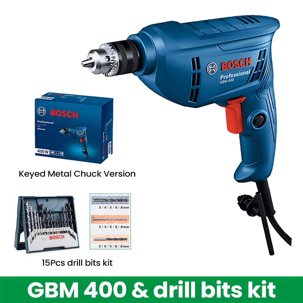 Bosch 400W Electric Drill Mini Screwdriver Adjustable Speed Rotary Impact Drill Strong Power Driller Tool for Wood Metal GBM 400
