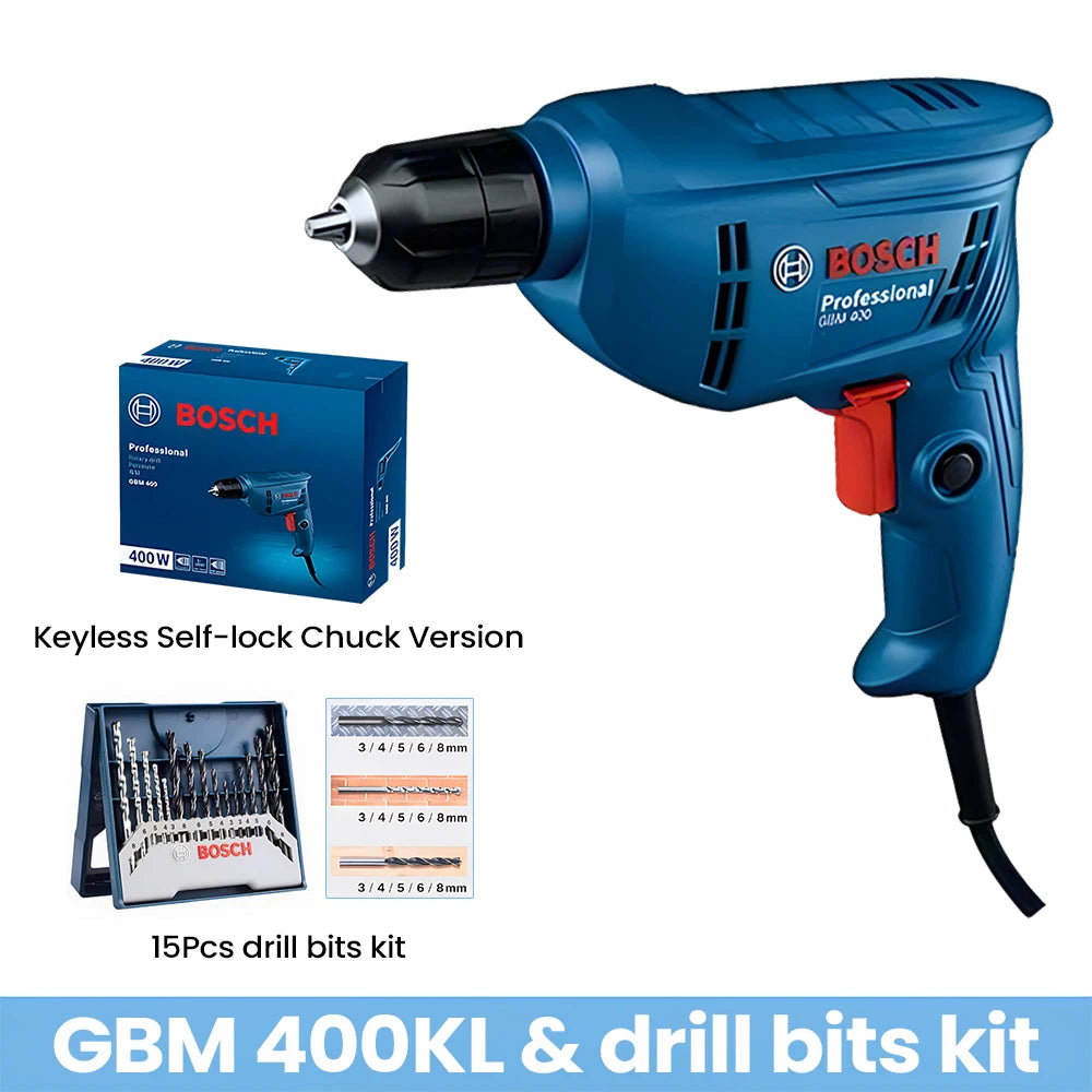 Bosch 400W Electric Drill Mini Screwdriver Adjustable Speed Rotary Impact Drill Strong Power Driller Tool for Wood Metal GBM 400