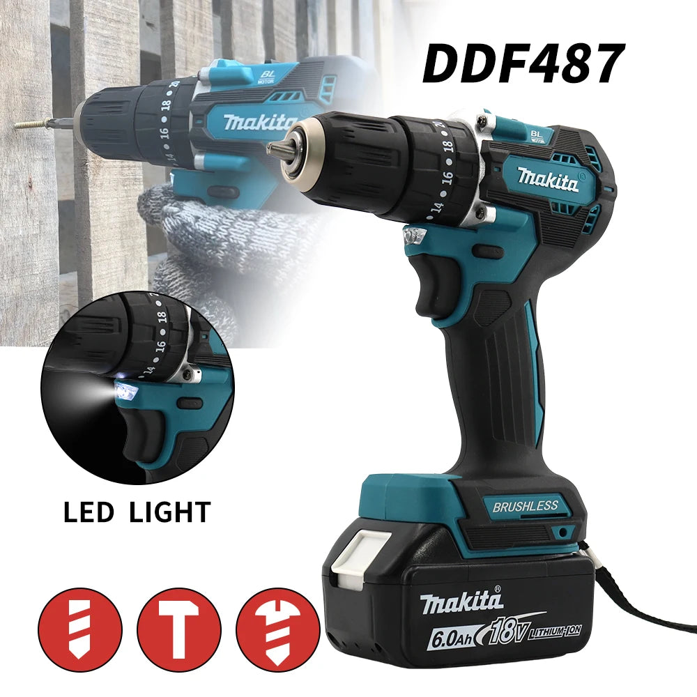 Makita DDF487 Cordless Drills 1700rpm No Battery Impact Drill Cordless 10mm Electric Screwdriver Makita 18V Battery Power Tool