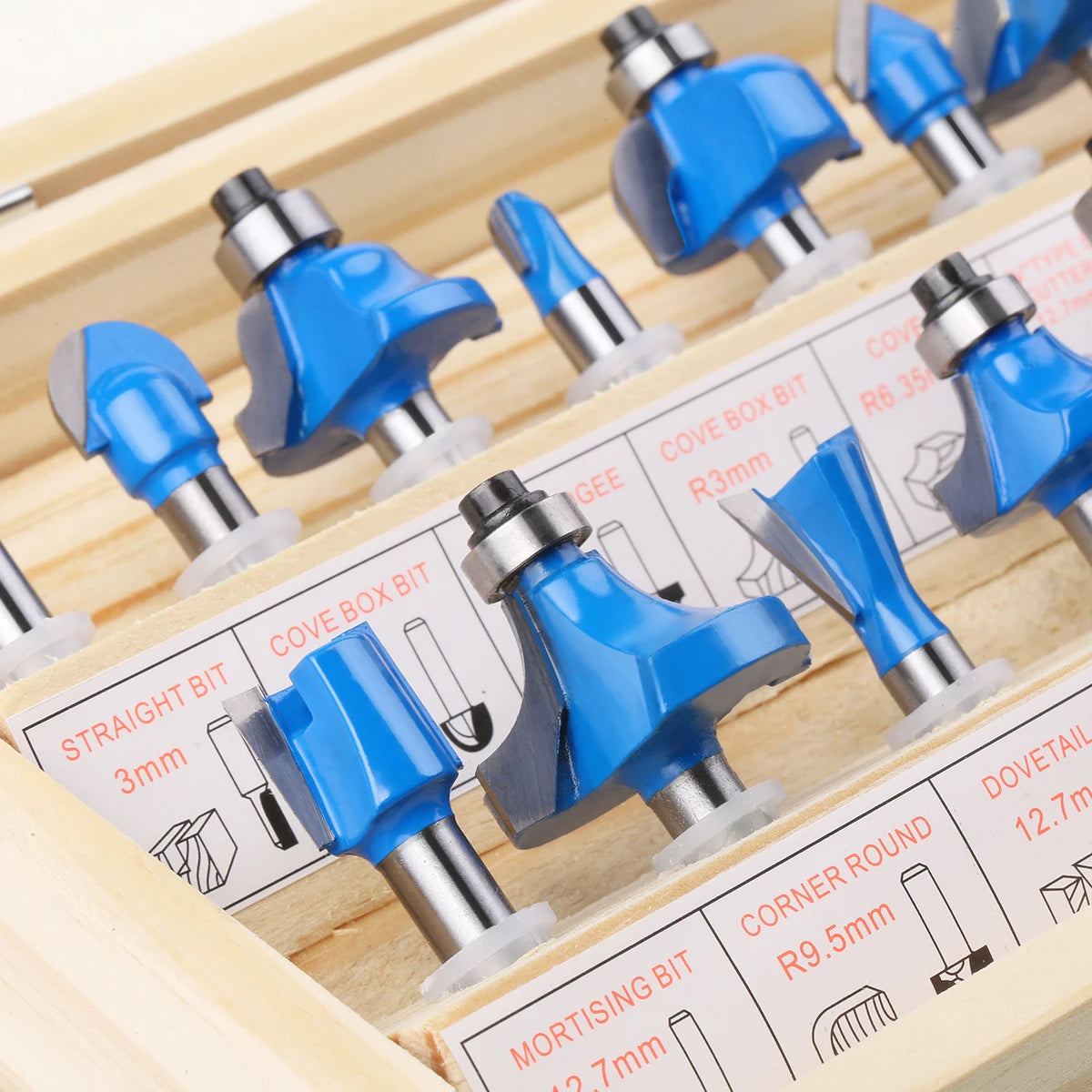 15PCS 1/4in Shank Router Bits Set Trimming Straight Beading Milling Cutter Tungsten Carbide Cutting Woodworking Tools