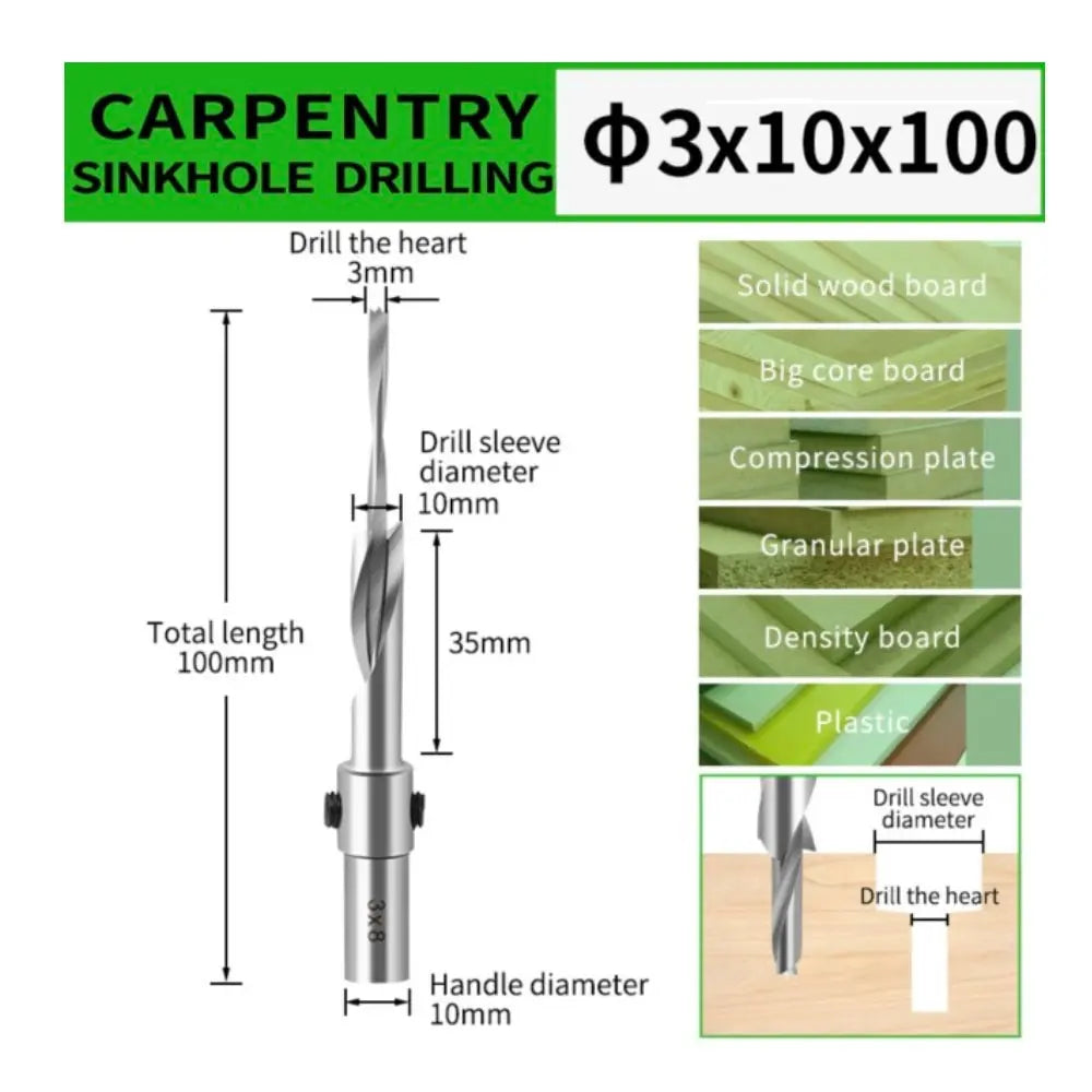 Countersink Drill Bit with Adjustable Depth Stop Chamfering Counterbore Drilling for Wood Plastic 10MM Shank