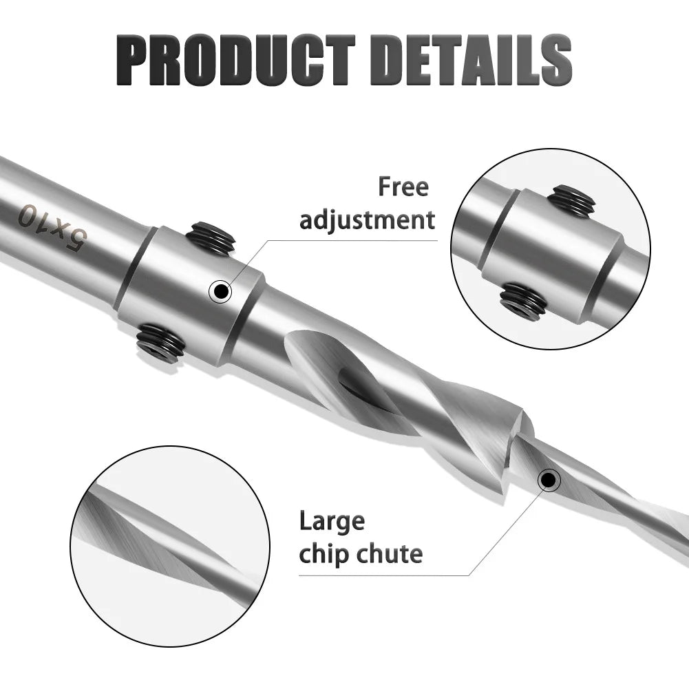 Countersink Drill Bit with Adjustable Depth Stop Chamfering Counterbore Drilling for Wood Plastic 10MM Shank