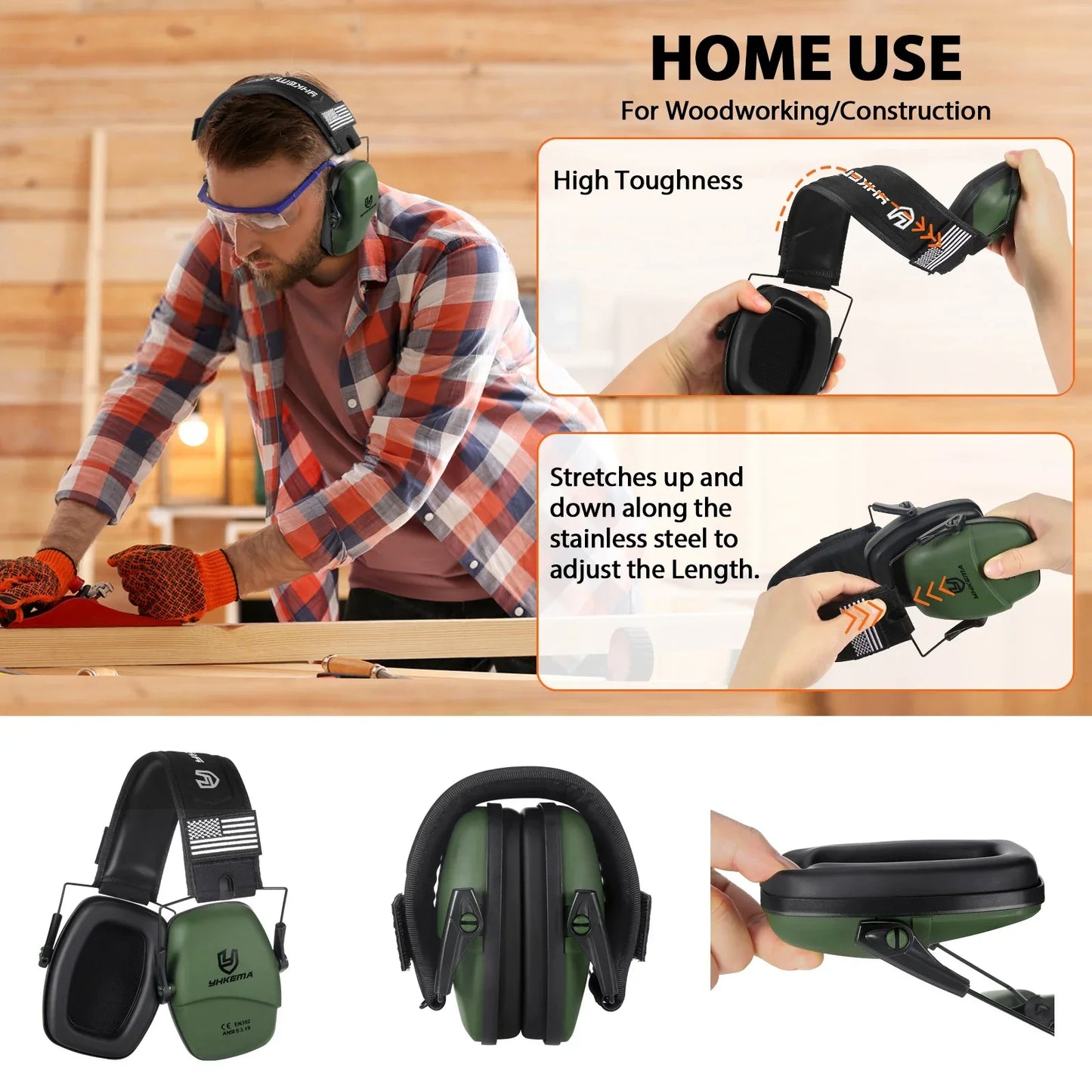 YHKEMA Noise-Canceling Safety Earmuffs – Adjustable Hearing Protection for Shooting, Work & Industrial Use