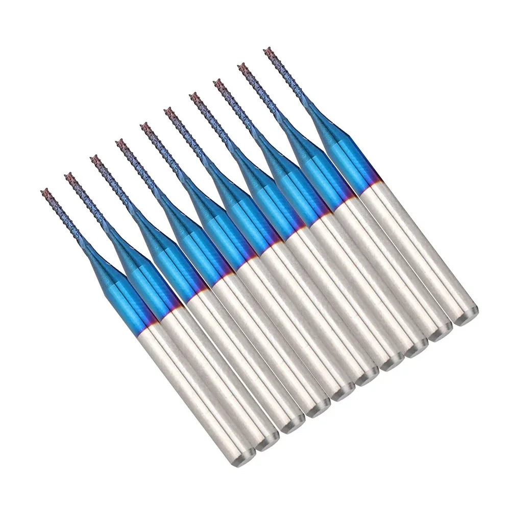 10pcs 1mm Milling Cutter Carbide End Mill Tapered Corn End CNC Router Bits For Wood Metal CNC PCB Milling Tool
