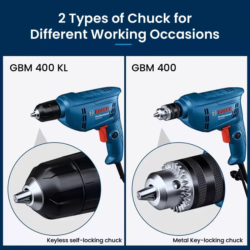 Bosch 400W Electric Drill Mini Screwdriver Adjustable Speed Rotary Impact Drill Strong Power Driller Tool for Wood Metal GBM 400