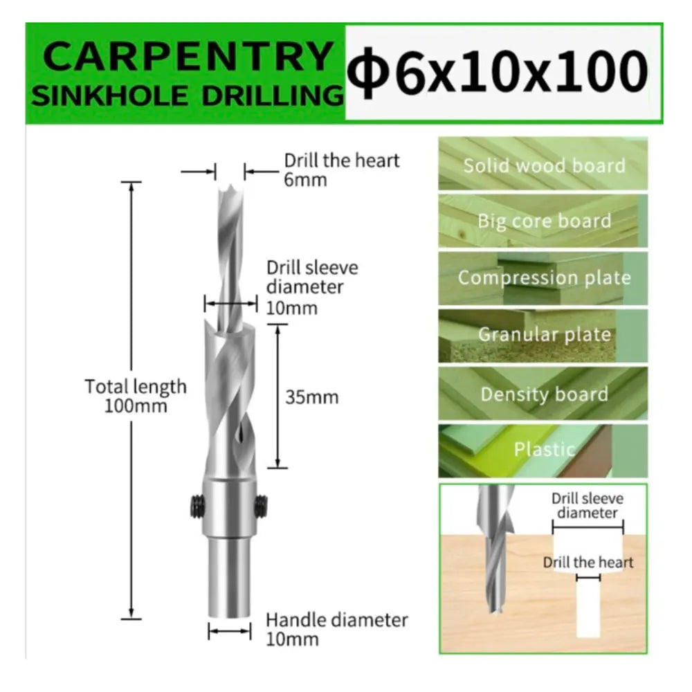 Countersink Drill Bit with Adjustable Depth Stop Chamfering Counterbore Drilling for Wood Plastic 10MM Shank