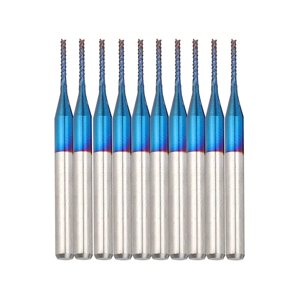 10pcs 1mm Milling Cutter Carbide End Mill Tapered Corn End CNC Router Bits For Wood Metal CNC PCB Milling Tool