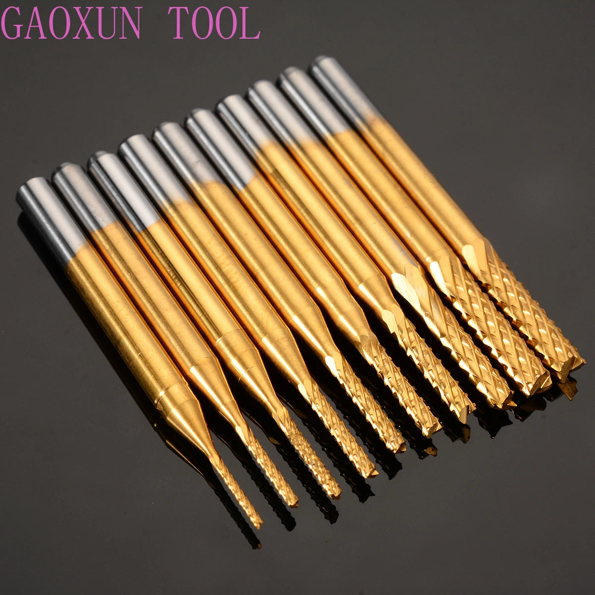 10Pcs/Set 0.8-3.175mm PCB Drill Bits Ttitanium Plating 1/8" CNC End Mill Engraving Cutter Set For CNC Carbon Fiber Drill Bits