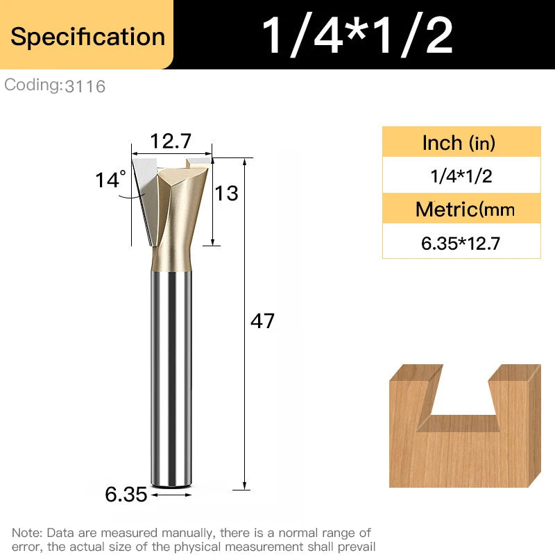 HUHAO Shank 12.7mm Dovetail Joint Router Bits for Wood Tungsten Milling Cutter Woodworking cnc Engraving Bits Carpentry Tools