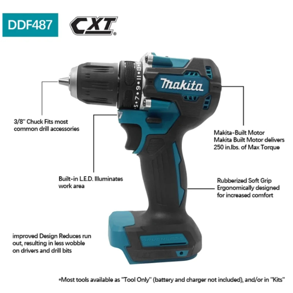 Makita DDF487 Cordless Drills 1700rpm No Battery Impact Drill Cordless 10mm Electric Screwdriver Makita 18V Battery Power Tool
