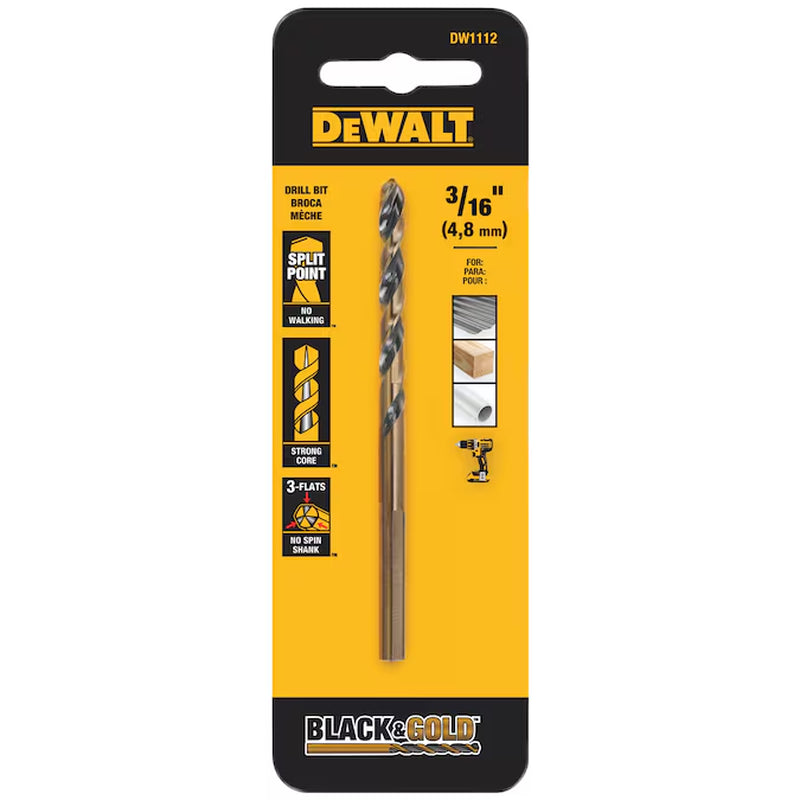 3/16-In X 3-9/16-In Black and Gold Coated HSS Jobber Length Twist Drill Bit