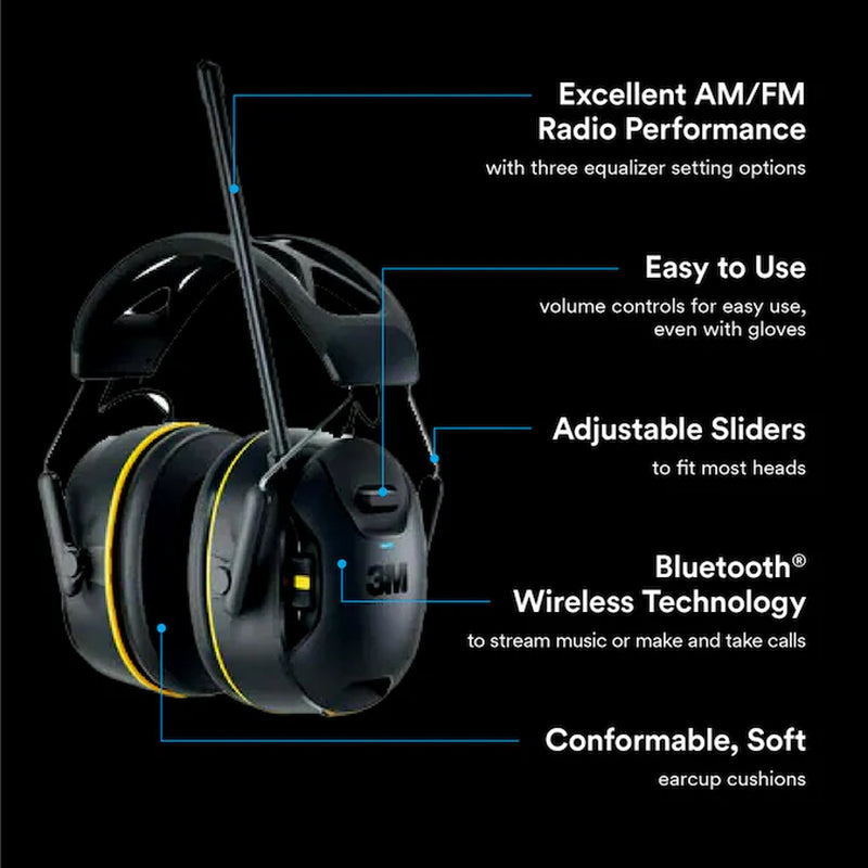 Worktunes Wireless Hearing Protector Reusable Cordless Hearing Protection Earmuffs with AM/FM Radio Bluetooth Compatibility 26 Db Noise Reduction Rating
