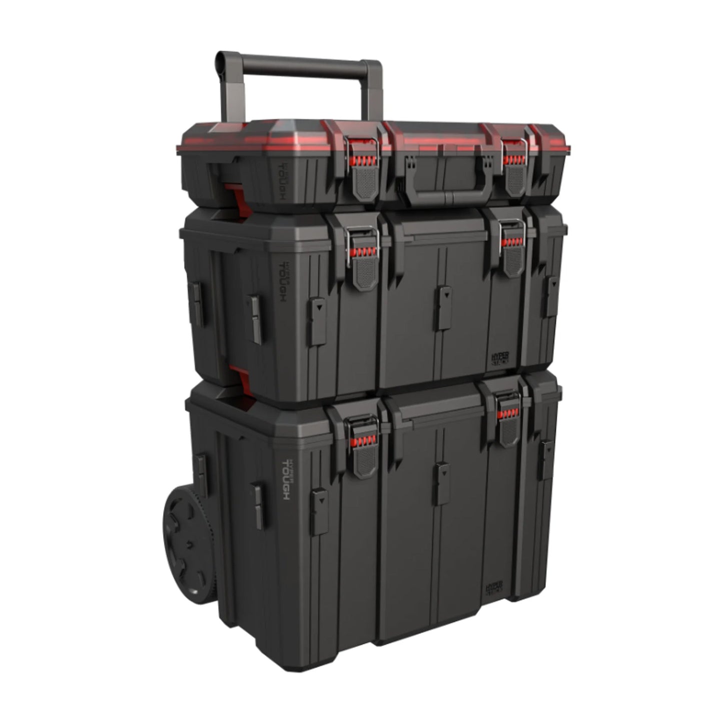Hyper Tough Hyper Stack 3-Piece Modular Rolling Toolbox System – Heavy Duty, IP65, 250 lb Capacity