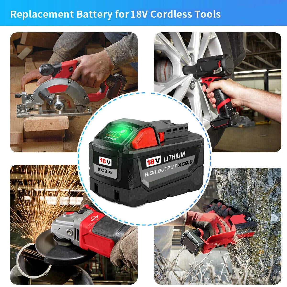 2-Pack Milwaukee Tool 48-11-1890 M18 Lithium-Ion High Output 9.0Ah Battery Pack 48-11-1840,48-11-1850,48-11-1860,48-11-1880