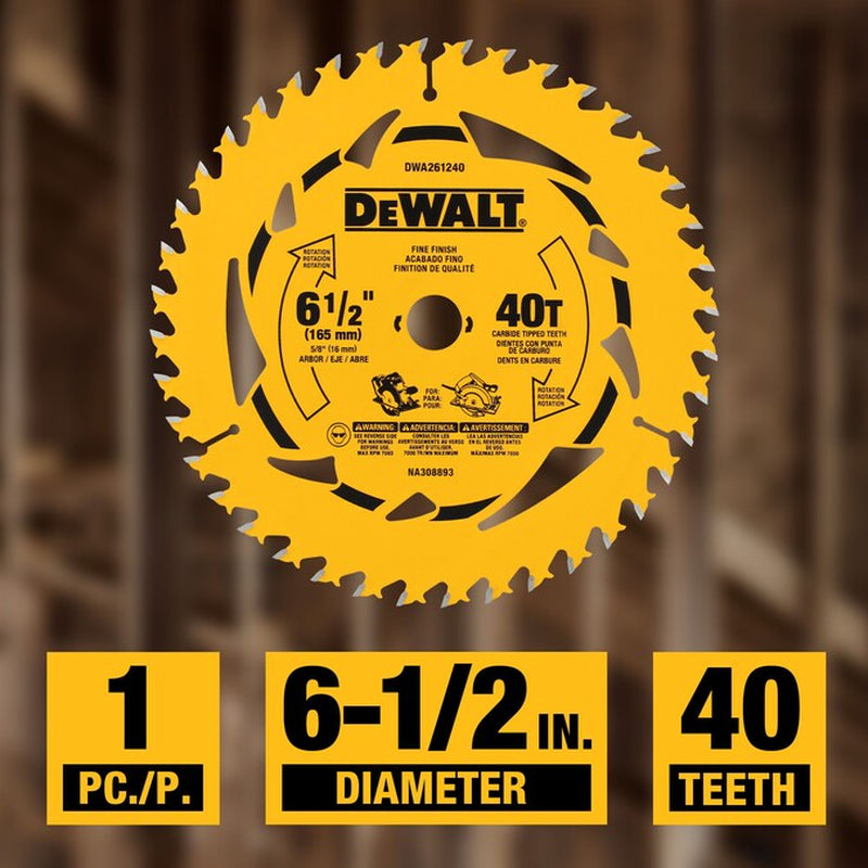 6-1/2-In 40 -Tooth Fine Finish Tungsten Carbide-Tipped Steel Circular Saw Blade Individual
