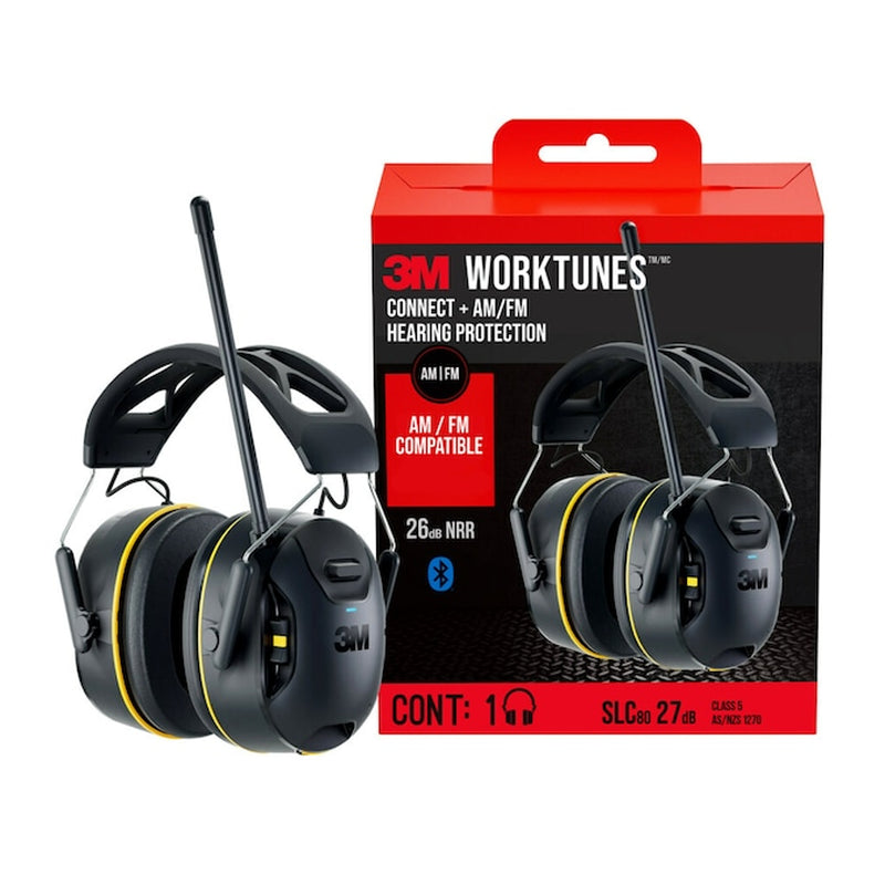 Worktunes Wireless Hearing Protector Reusable Cordless Hearing Protection Earmuffs with AM/FM Radio Bluetooth Compatibility 26 Db Noise Reduction Rating