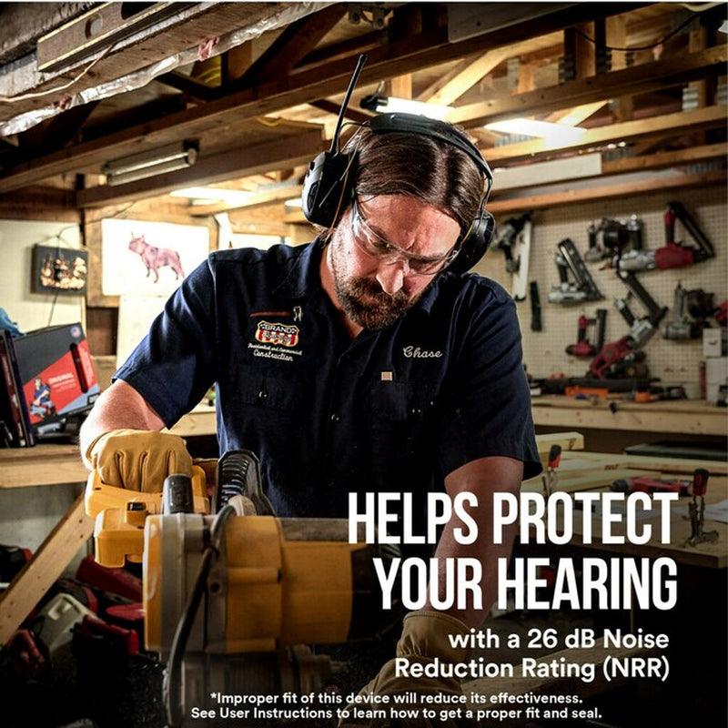 Worktunes Wireless Hearing Protector Reusable Cordless Hearing Protection Earmuffs with AM/FM Radio Bluetooth Compatibility 26 Db Noise Reduction Rating