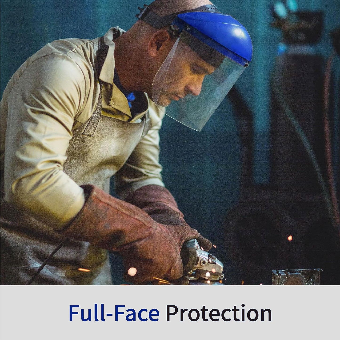 Full Face Impact Resistant Safety Faceshield (B1BL+FC48) | Clear | Extrusion-Grade Polycarbonate Visor | 1 Set + Replacement Visor