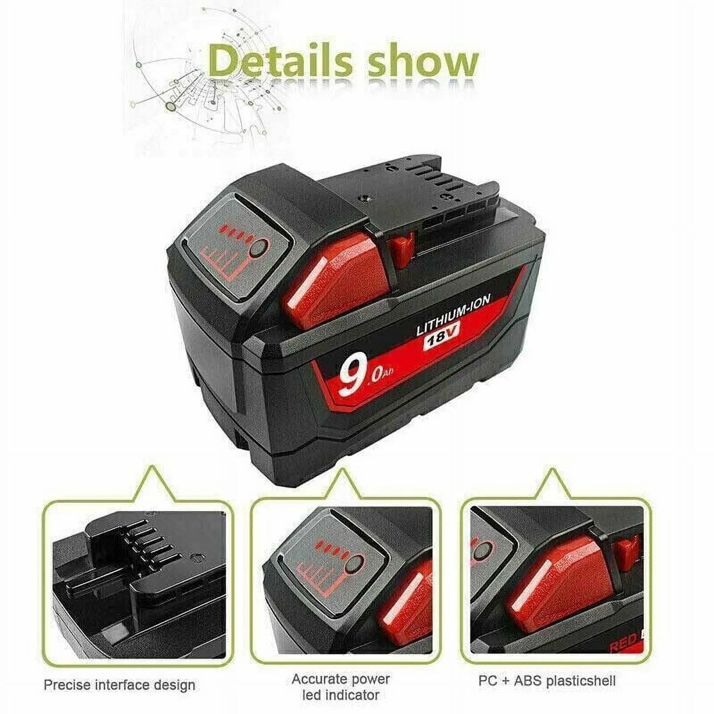 2-Pack Milwaukee Tool 48-11-1890 M18 Lithium-Ion High Output 9.0Ah Battery Pack 48-11-1840,48-11-1850,48-11-1860,48-11-1880
