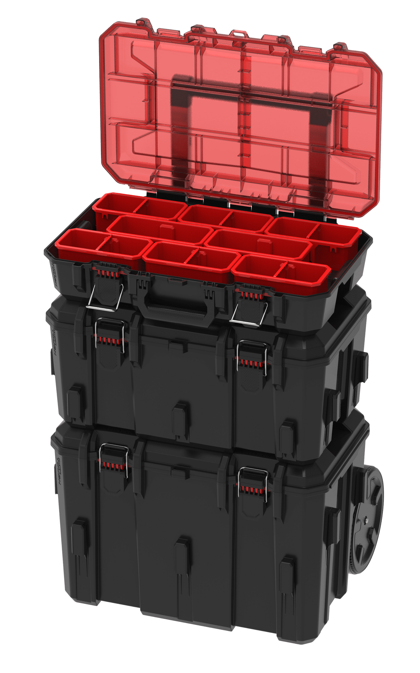 Hyper Stack Heavy Duty 3 Piece Modular Rolling Toolbox System, Black