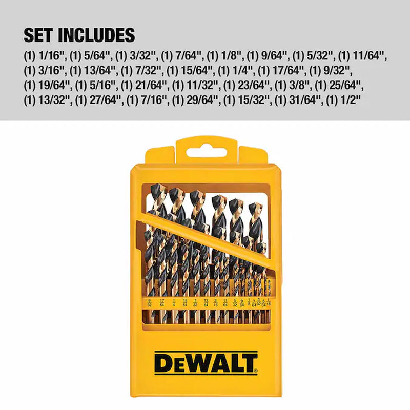 29 -Piece Assorted X Black and Gold Coated HSS Jobber Length Twist Drill Bit Set