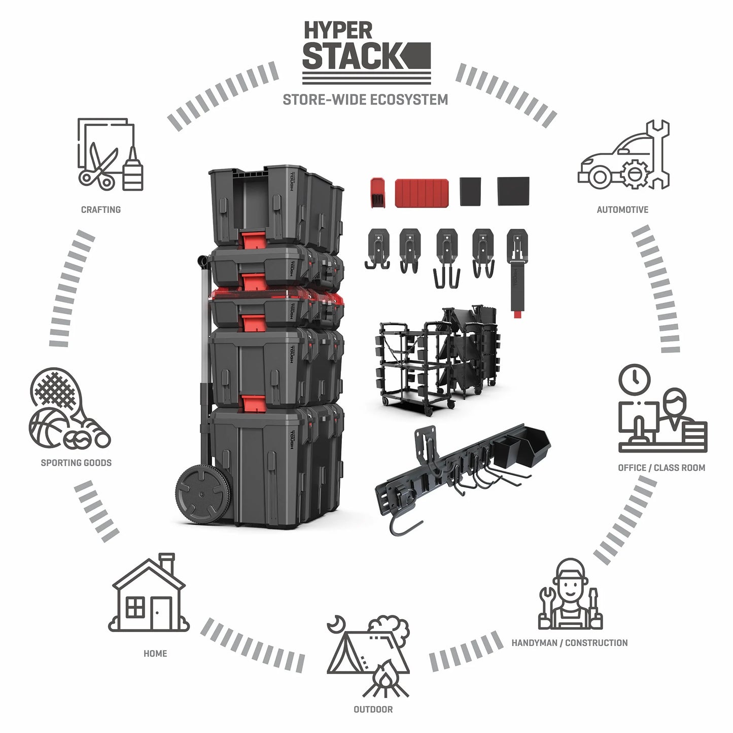Hyper Stack Heavy Duty 3 Piece Modular Rolling Toolbox System, Black