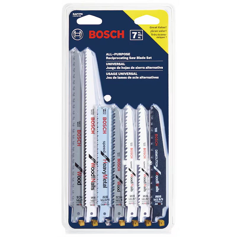 Bi-Metal Wood/Metal Cutting Demolition Reciprocating Saw Blade Set 7 -Pack