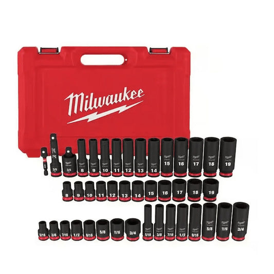 Milwaukee® SHOCKWAVE Impact Duty™ 43-Piece 3/8" Drive SAE & Metric 6-Point Deep Socket Set – Heavy-Duty, Lifetime Guarantee