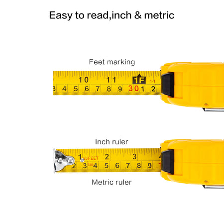 Measuring Tape Measure 25 Ft, Metric, Imperial Measurement Tape, Retractable, Self-Lock