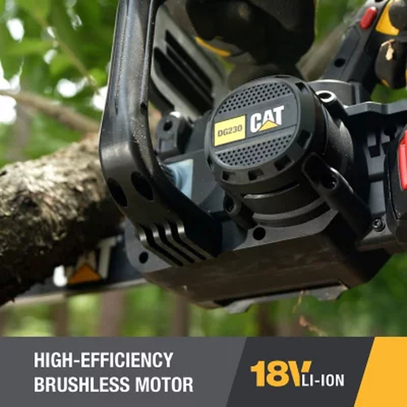 CAT DG230 18V Brushless 12” Chainsaw with Tool-Free Chain Tensioning, Electric Chainsaw Cordless with Inertia Chain Brake – Battery & Charger Included
