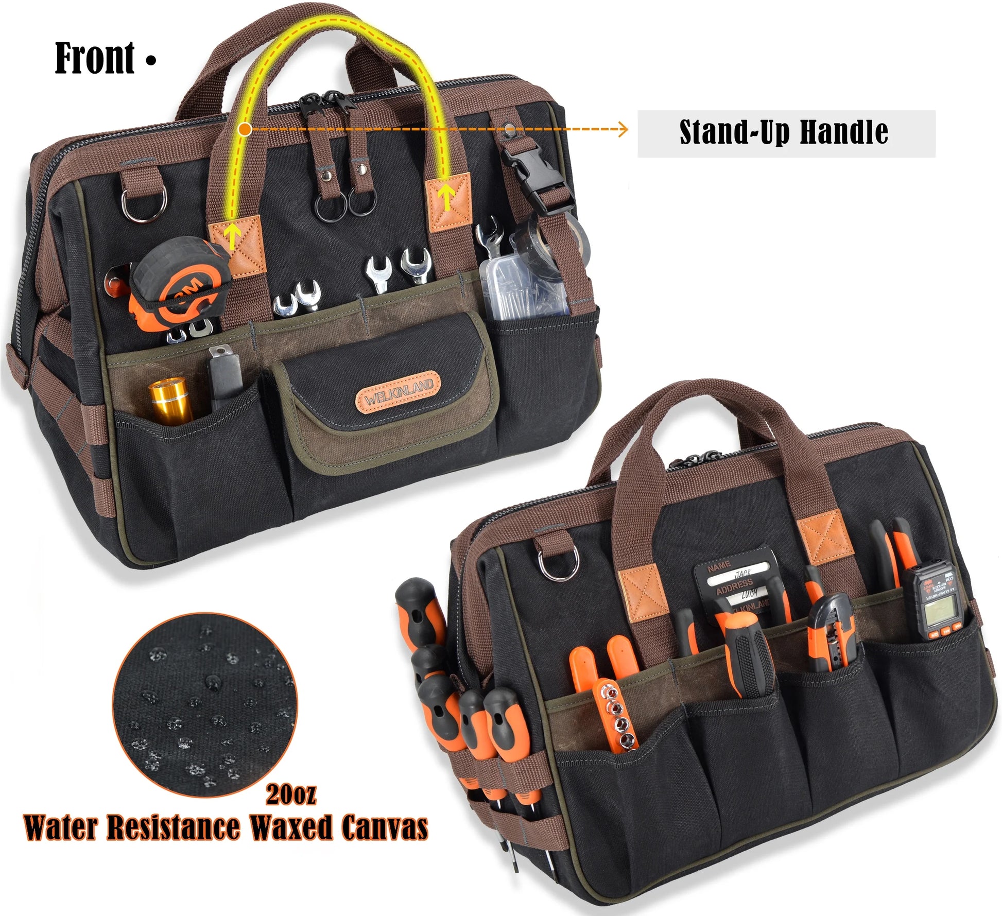 32-Pockets Heavy-Duty Waxed Canvas Tool Bag, 16-Inch