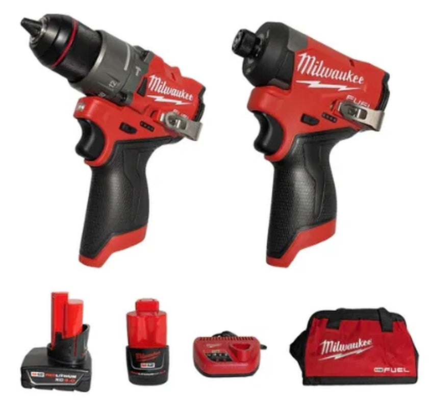 M12 FUEL 12V Lithium-Ion Brushless Cordless 2-Tool Combo Kit – 1/2" Hammer Drill & 1/4" Impact Driver with 2 Batteries, Charger & Bag (Model 3497-22)