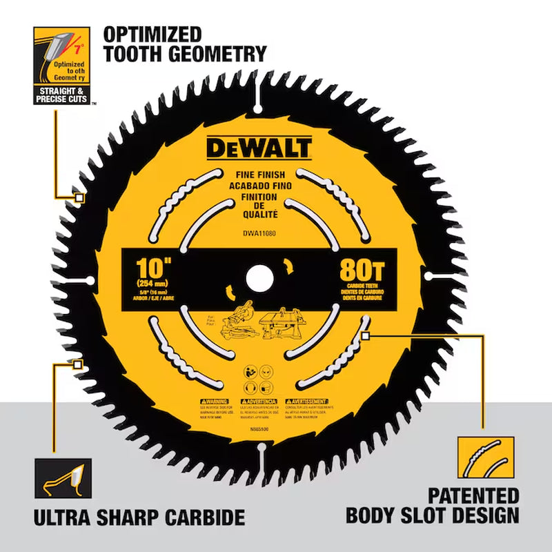 Large Diameter Saw Blades 10-In 80 -Tooth Fine Finish Tungsten Carbide-Tipped Steel Miter/Table Saw Blade Individual
